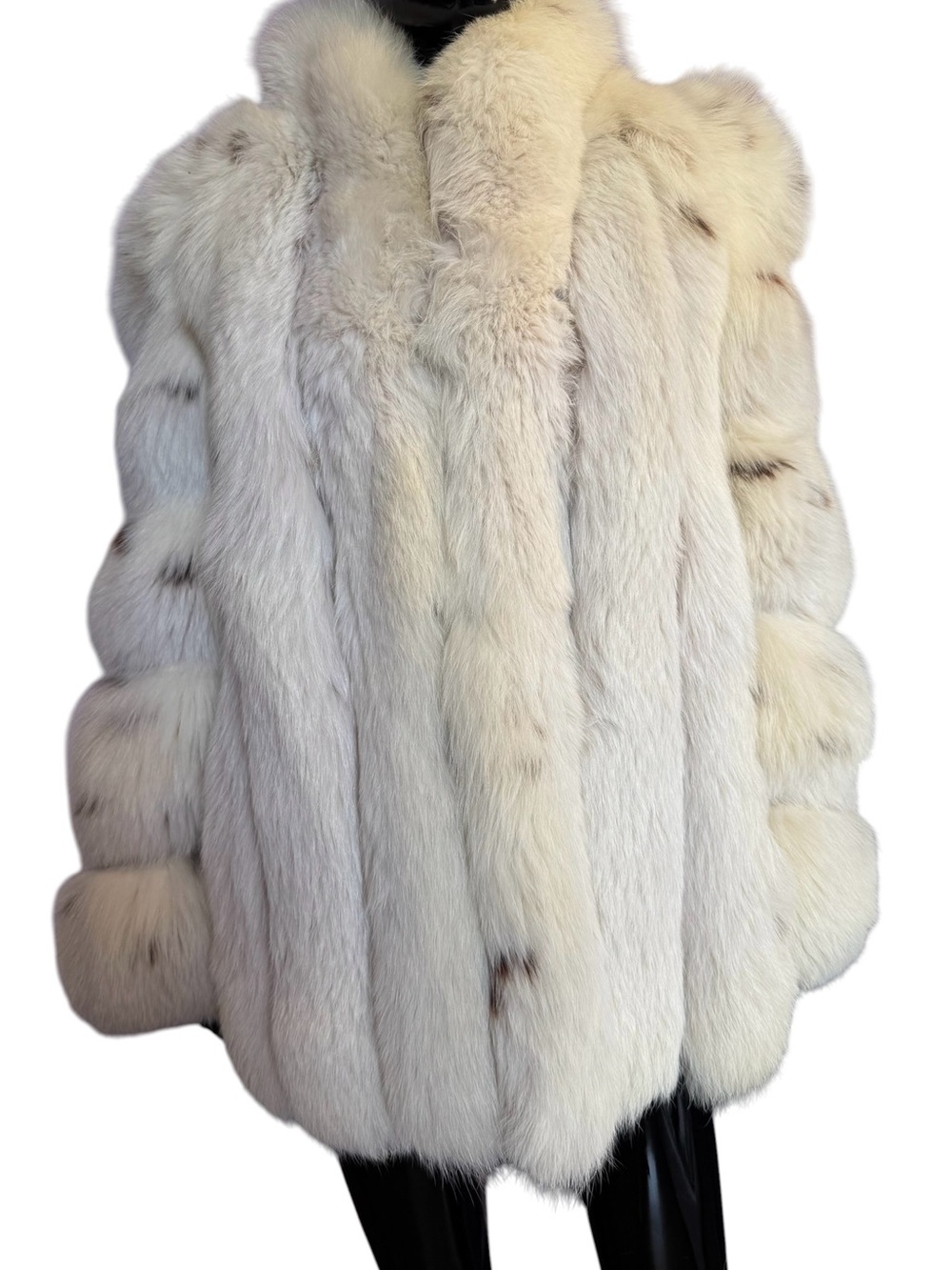 White Koslow’s arctic fox fur jacket coat spotted vintage